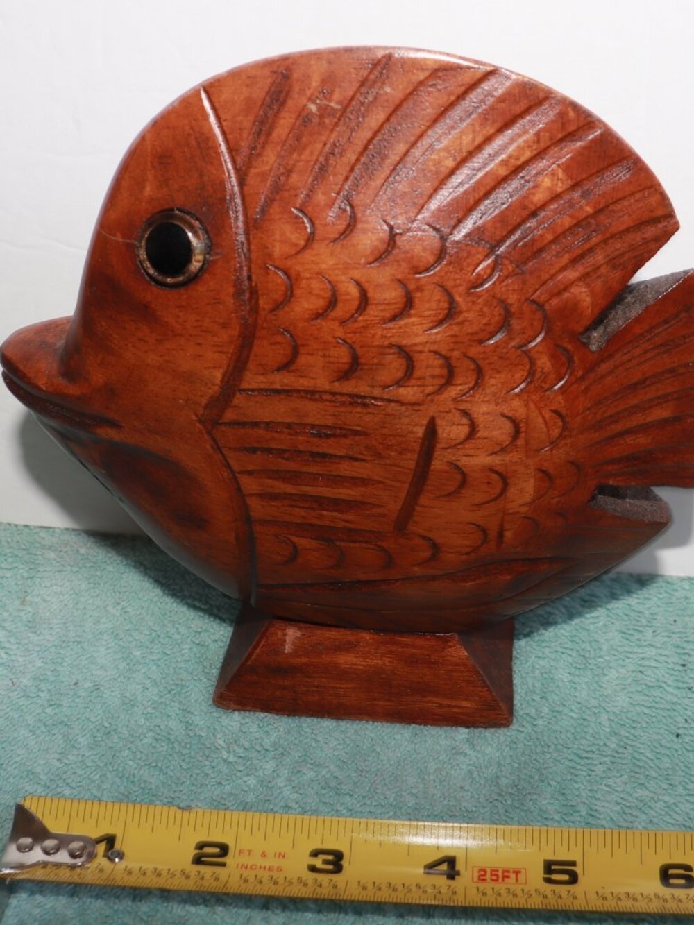 Vintage Hand Carved Wooden Fish Sculpture